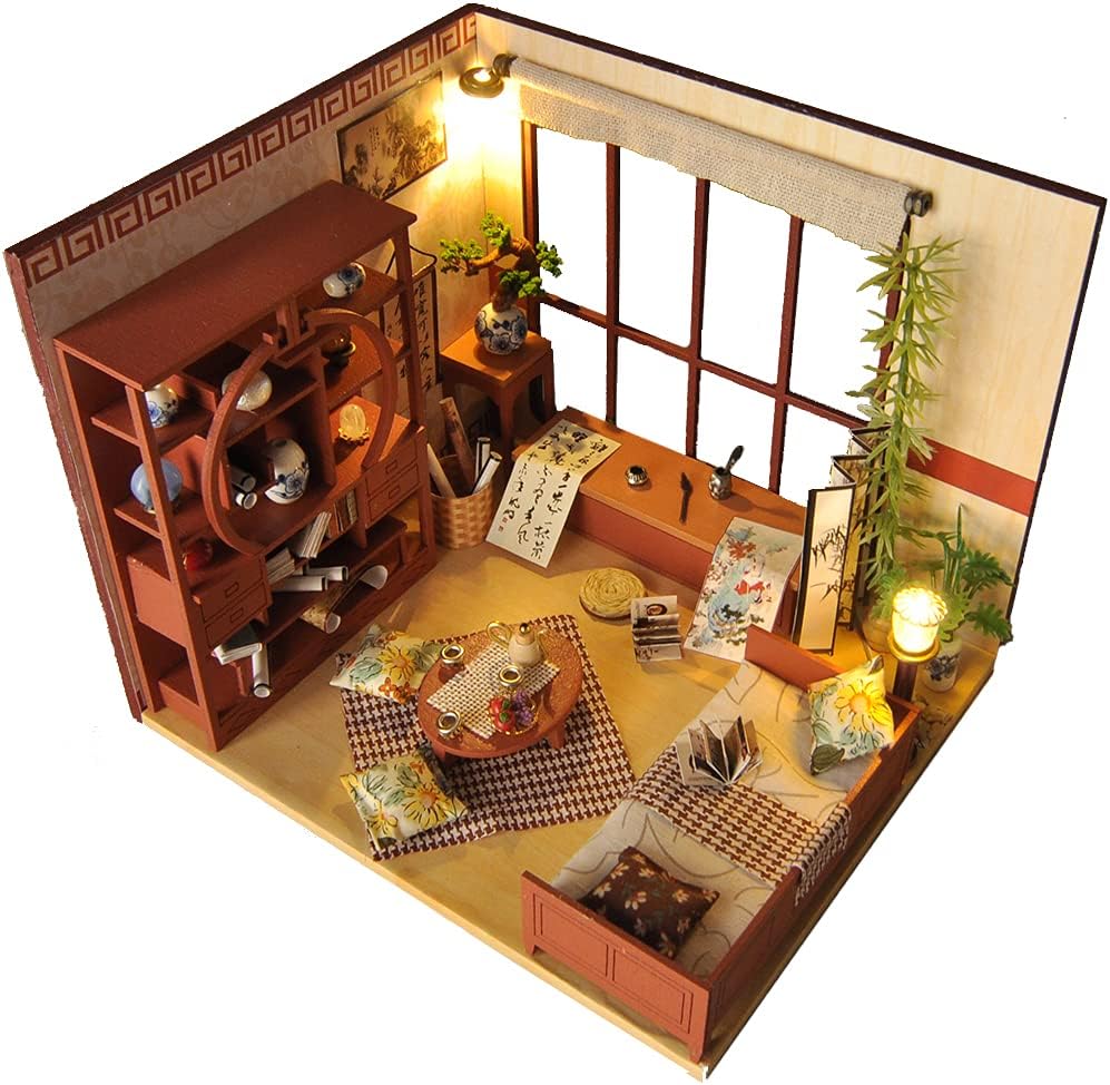 Lannso DIY Dollhouse Miniature Wooden Furniture Kit, Doll House Kit with Dust Proof Cover, Chinese Style Dollhouse,Mini Handmade Wooden Dollhouse Toys for Adult Gift(TW28)