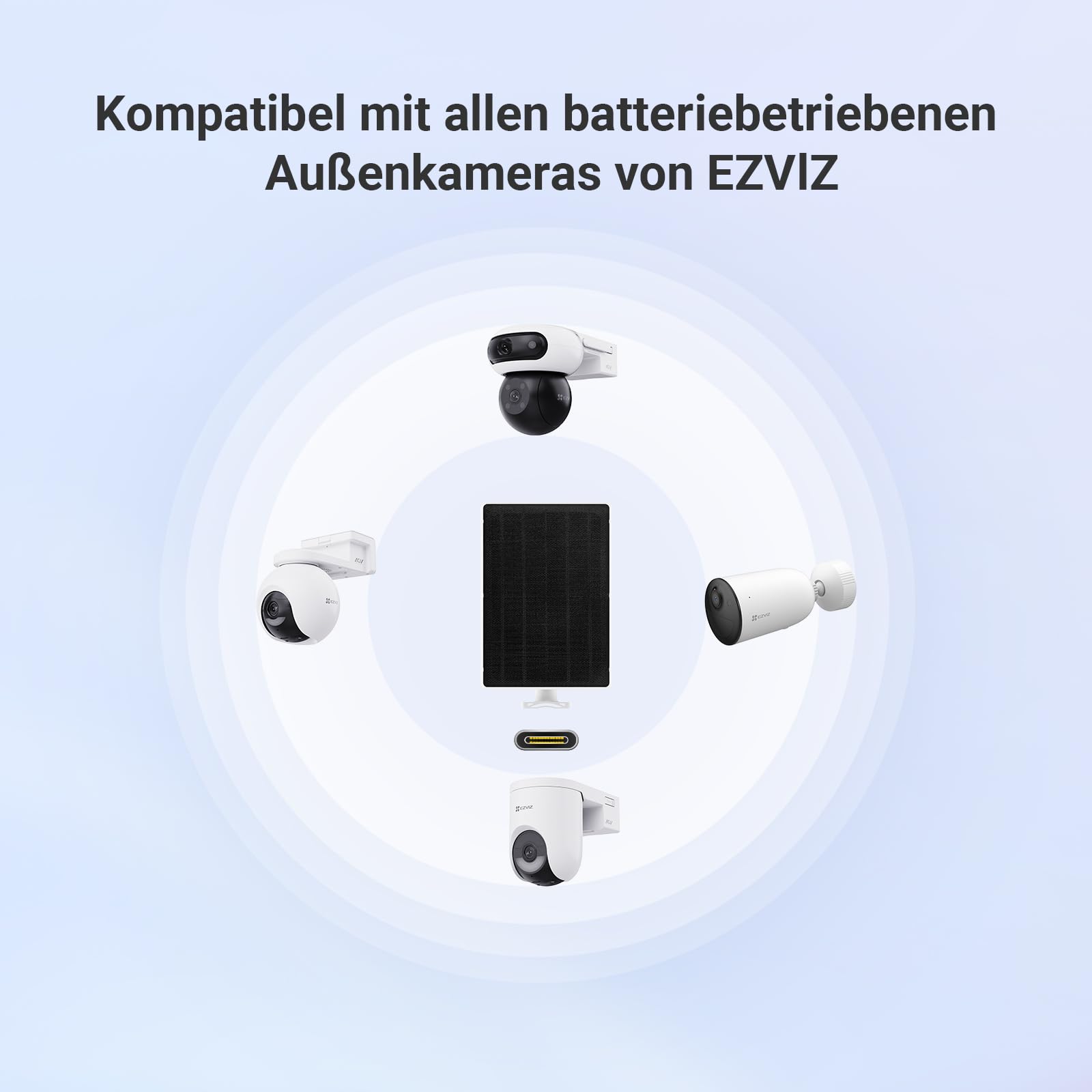 EZVIZ 5W Solarpanel mit Typ-C-Anschluss, Stromversorgung für Überwachungskamera Akku Solar, Wasserdicht, 360° Einstellbare Installation, Unterstützt Ständige Stromversorgung (mit 3 m Kabel)