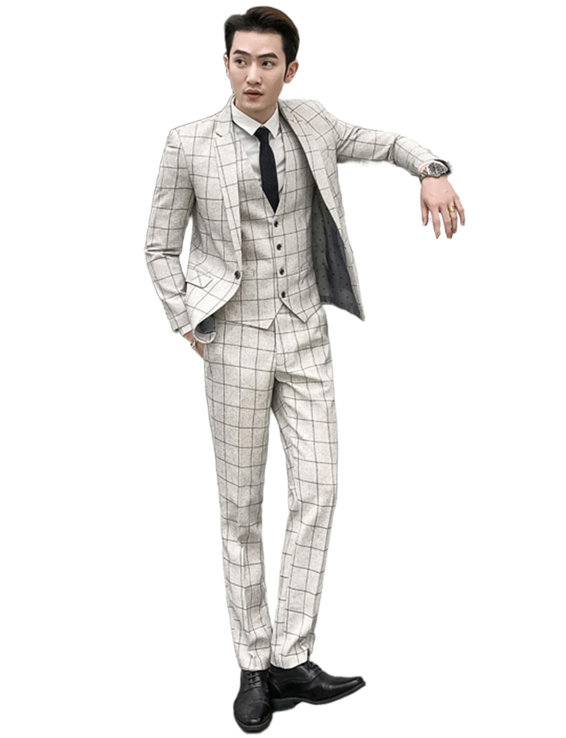 Uomo Vestito Plaid 3 Pezzi Monopetto Pulsante Smoking Notch Risvolto Abiti per la Cena del Partito