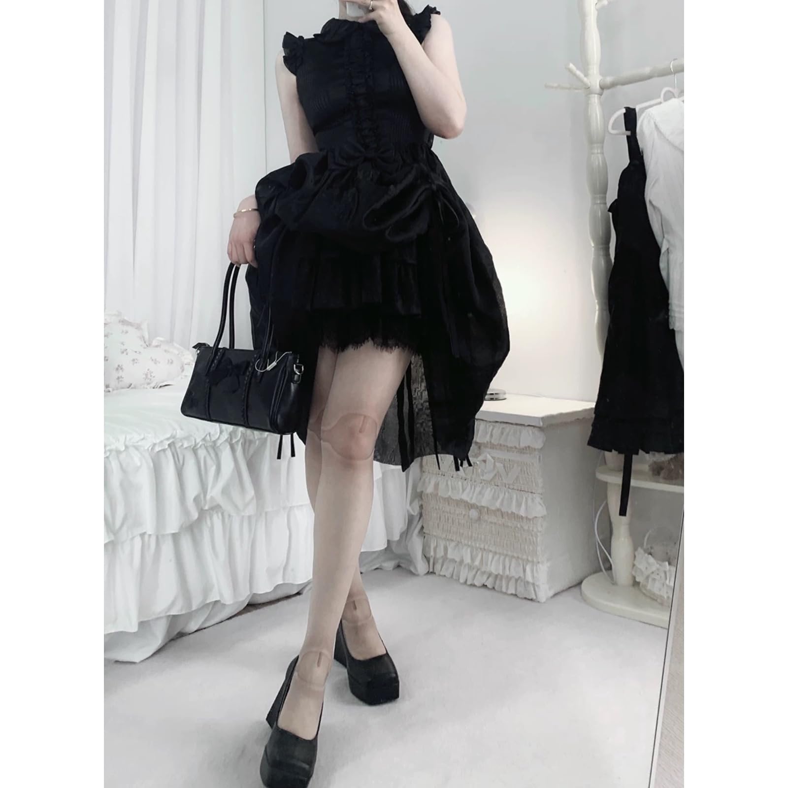 Umhje Gothic Tights for Woman Girl Whimsy Twee Doll Joint Stockings Funky Emo Goth Whimsy Clothes Y2k Aesthetic: Black Thin One Size