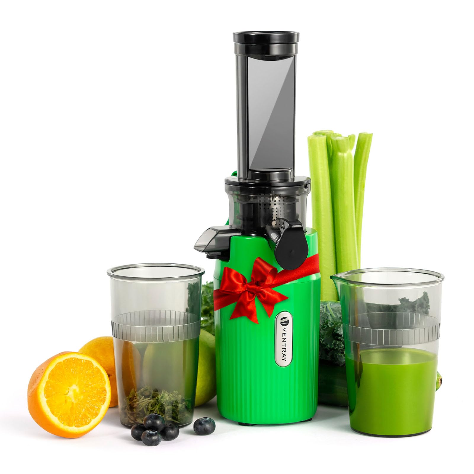 Ventray Ginnie Mini Cold Press Juicer, Small Slow Masticating Juicer for Vegetables Fruits, High Juice Yield, Easy to Clean, Space-Saving, Fit for Personal/Travel/Picnic/Office - Green