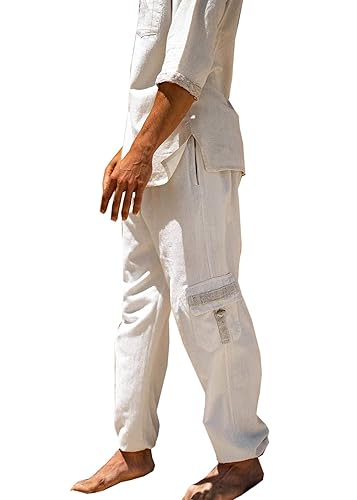 Handmade OKKO Beige Organic Hemp and Cotton Mens Pants, Handmade, Four Pockets, Eco friendly, Sustainable Comfortable Earthy Yoga Gypsy Boho AJJAYA