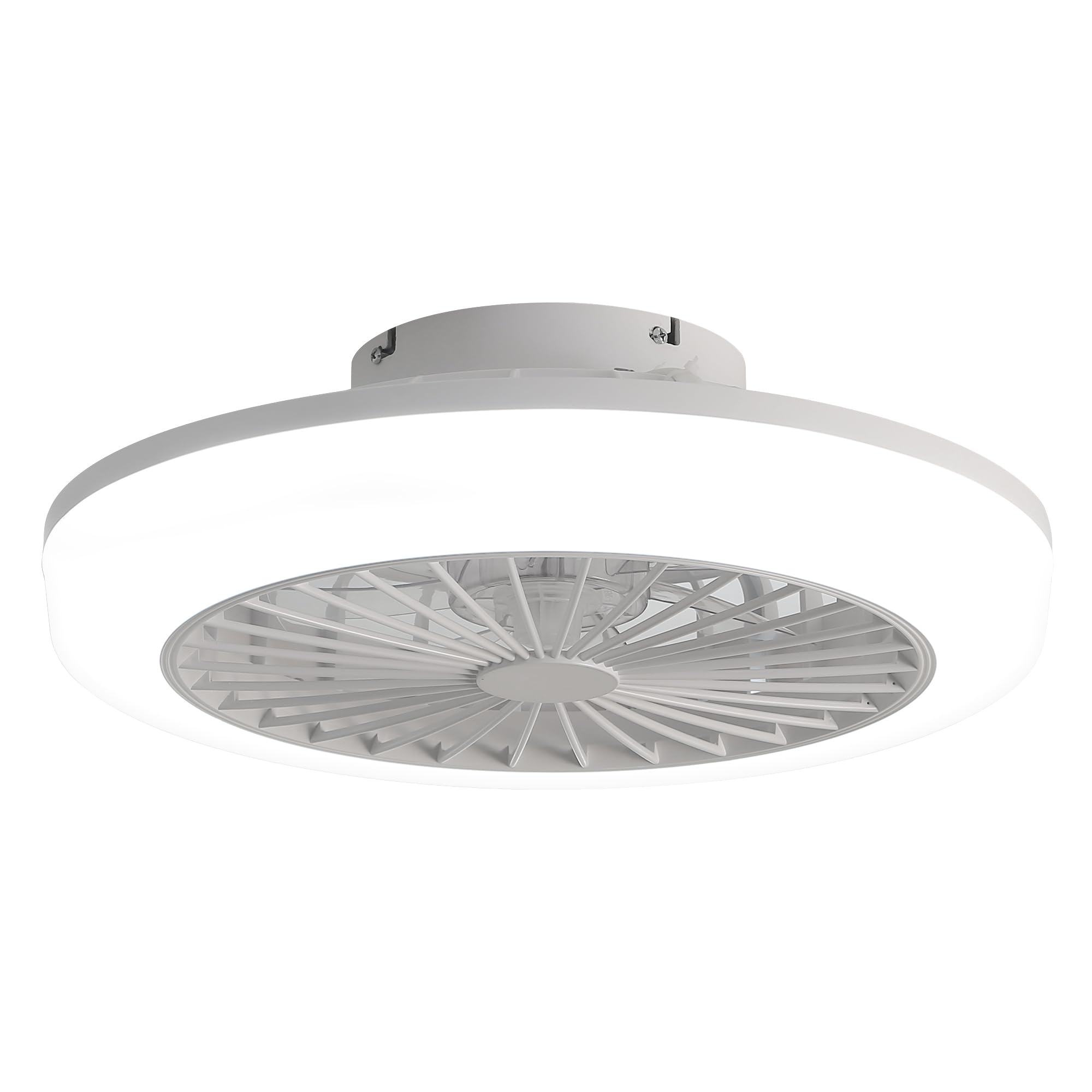 Ventilador de techo LED regulable 60W con control remoto, motor DC silencioso, 7 aspas transparentes, para baños y espacios pequeños