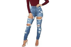 Distressed Women's Boyfriend Jeans: Ripped Denim Pants for a Comfy, Edgy Style