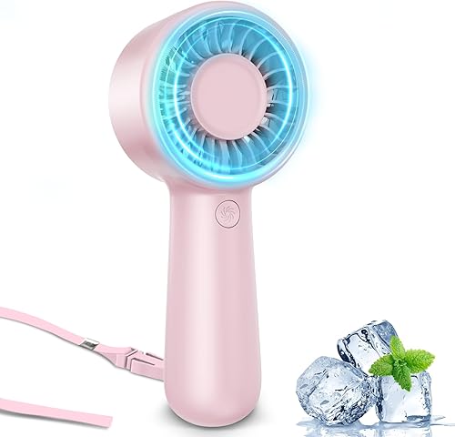 Miniatura 10 de Ventilador de mano portátil, pequeño ventilador de mano turbo personal, potente, refrescante, cordón, recargable por USB, 5 velocidades, maquillaje,