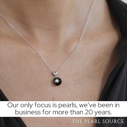 Miniatura 5 de The Pearl Source 14K Gold Round Black Tahitian South Sea Cultured Pearl & Diamond Lev Pendant Necklace for Women