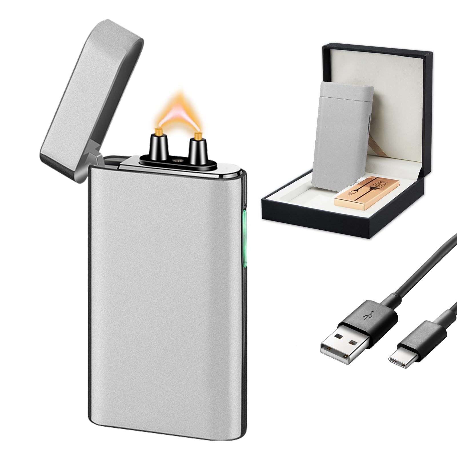 Skrfire Noble Silver Electric Lighter Plasma Arc Lighter Rechargeable Usb Flame Cool Lighters Windproof Electronic Candle Lighters For Candle, Firework, Incense (Silver)