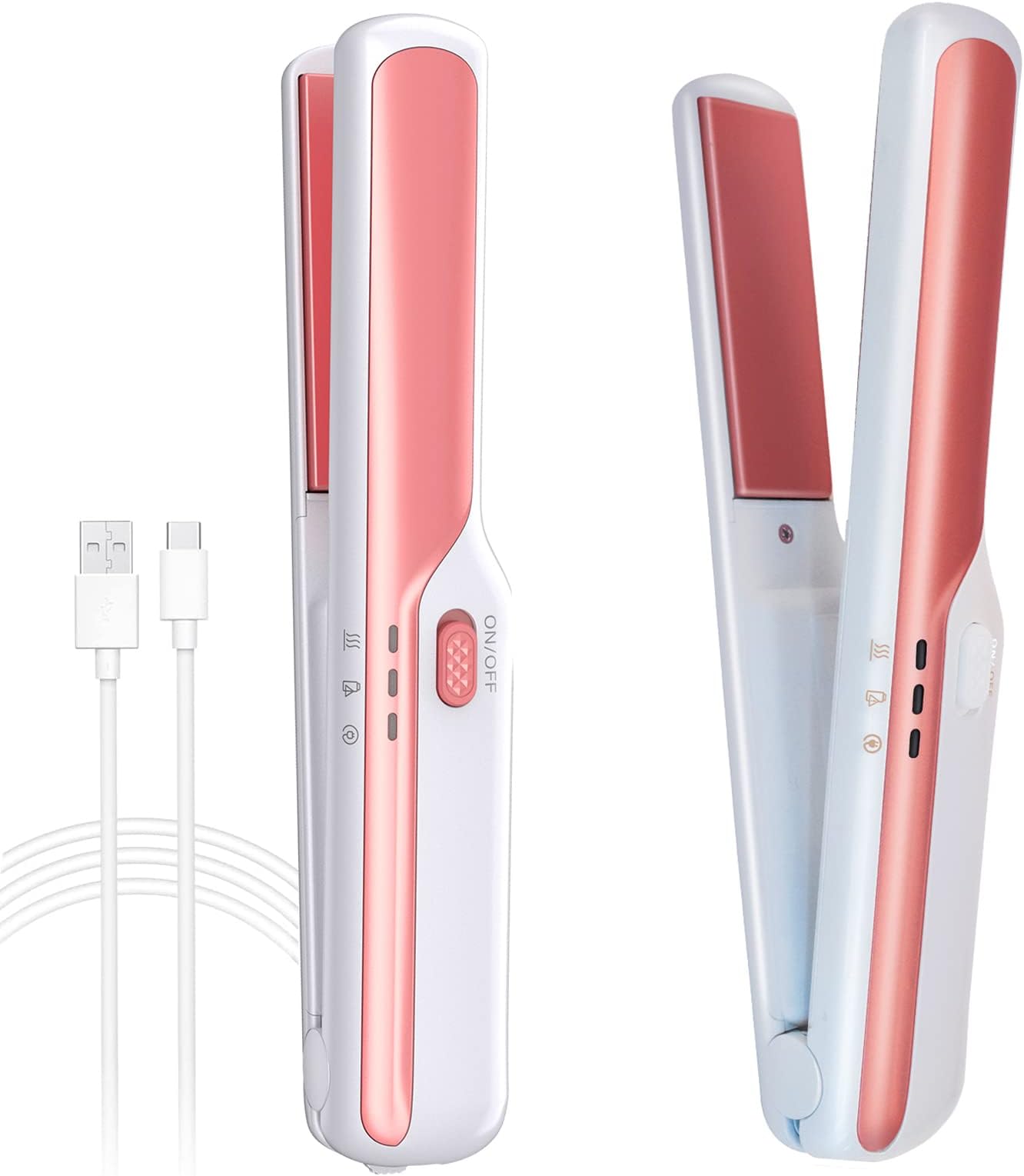 Cordless Straighteners, Cordless Hair Straighteners with USB Rechargeable, Fast Heat Up, Negative Ion, 3D Ceramic Plates, 2 in 1 Hair Straightener and Hair Curler, Portable Mini Travel Straighteners