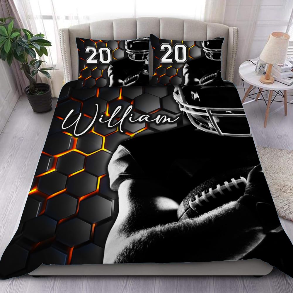 WAZARO Custom Footballer Hold The Ball Bedding Set, Football Twin Full Queen King Bed Set, Sport Bedding Printed Bedspread Football Bedroom Decor