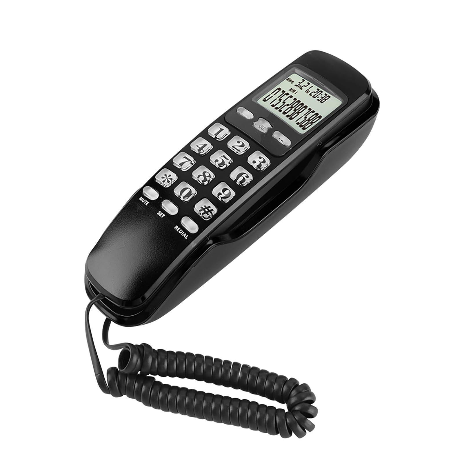 Generic Mini Telefono da Parete Multifunzione con ID Chiamante, 38 Memorie in Entrata, Display LCD per Comunicazioni in Ufficio Domestico (BLACK)