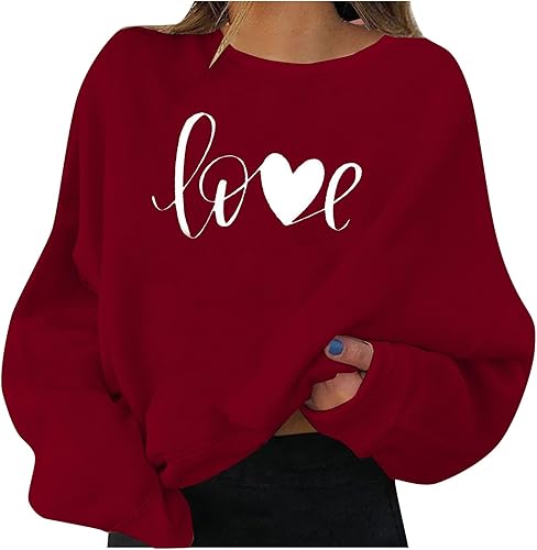 Sudaderas de San Valentín para mujer, color sólido, manga larga, estampado para el día de San Valentín, sudaderas de San Valentín