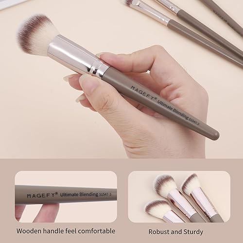 Miniatura 4 de MAGEFY Brochas de maquillaje, 15 brochas de maquillaje sintéticas de alta calidad con estuche, base, correctores de polvo, sombras de ojos, juego de