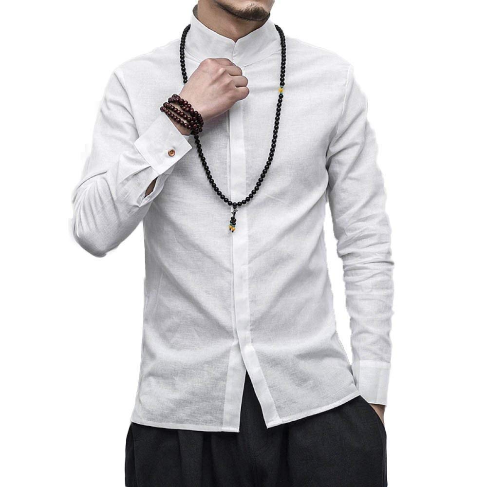 Bawełniane koszule męskie Slim Basic Materiał Fit Topy Długi Rękaw Kołnierzyk Guzik Kołnierzyk Kołnierzyk Dół Koszula Bluzka Koszula, biały, L