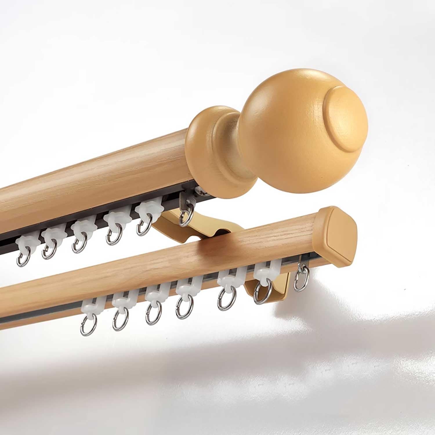 Heavy-Duty Double Curtain Track, Wall-Mounted Imitation Wood Grain Curtain Rod for Room Divider, Privacy Curtains Rails for Living Room & Bedroom, Beige, 2m (6.6ft)