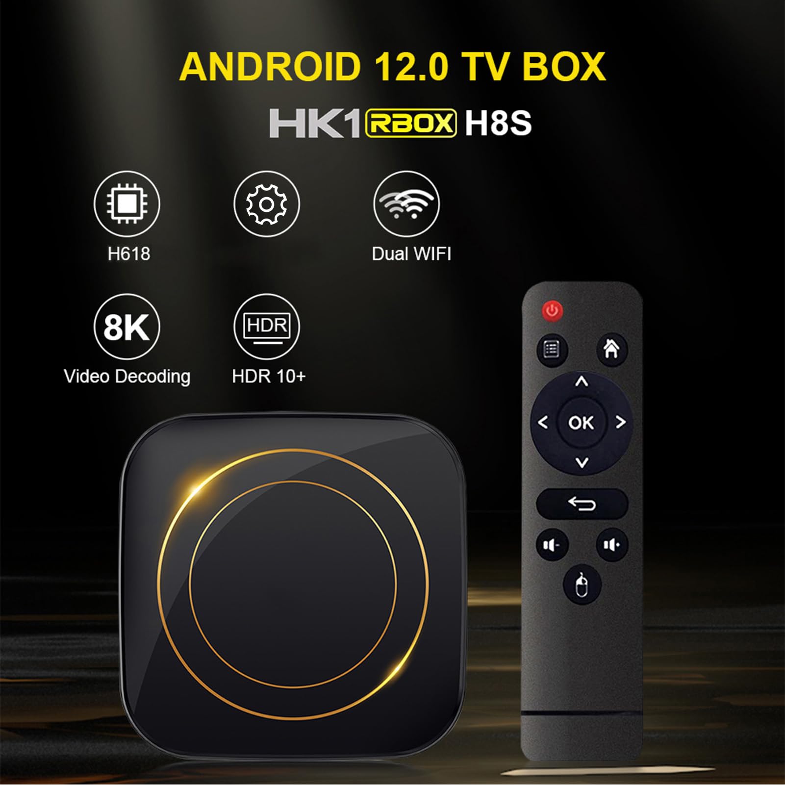 12 TV Box 8K, Czterordzeniowy H618 z 4 GB RAM i 32 GB ROM WiFi6 2,4 G 5,8 G Bluetooth .0, dla Streaming Media Player (wtyczka UE +64G)