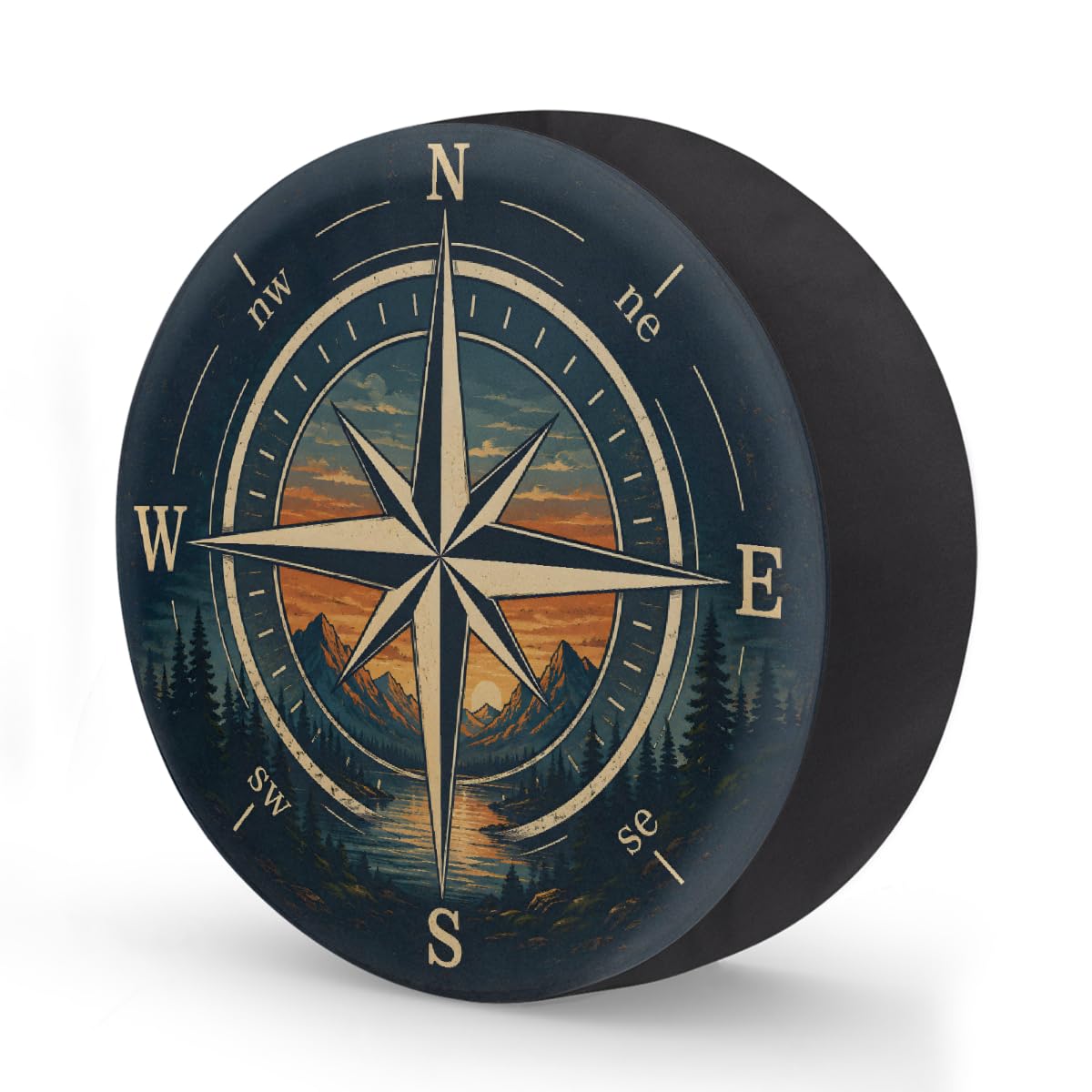 Retro Mountain Compass Spare Tire Cover Wheel Covers Protectors Waterproof Dust-Proof Universal Fit Trailer, RV, SUV and Many Vehicle 17 Inch,C-07