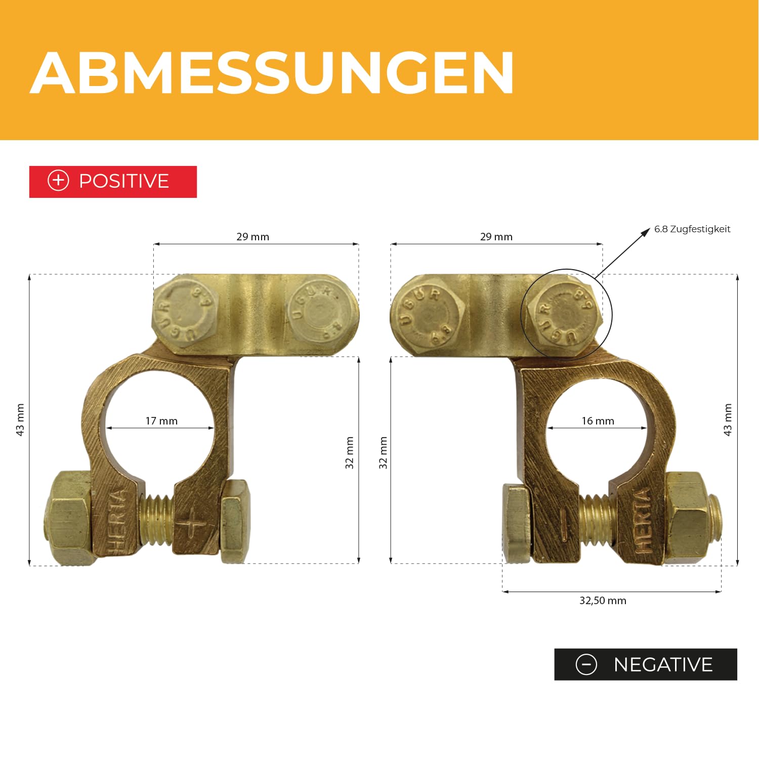 10 Paar Premium Batteriepolklemmen Polklemmen aus hochwertigem Kupfer für Autobatterie Bootbatterie Wohnmobilbatterie Ladegerät bis 24V Batterie Klemmen