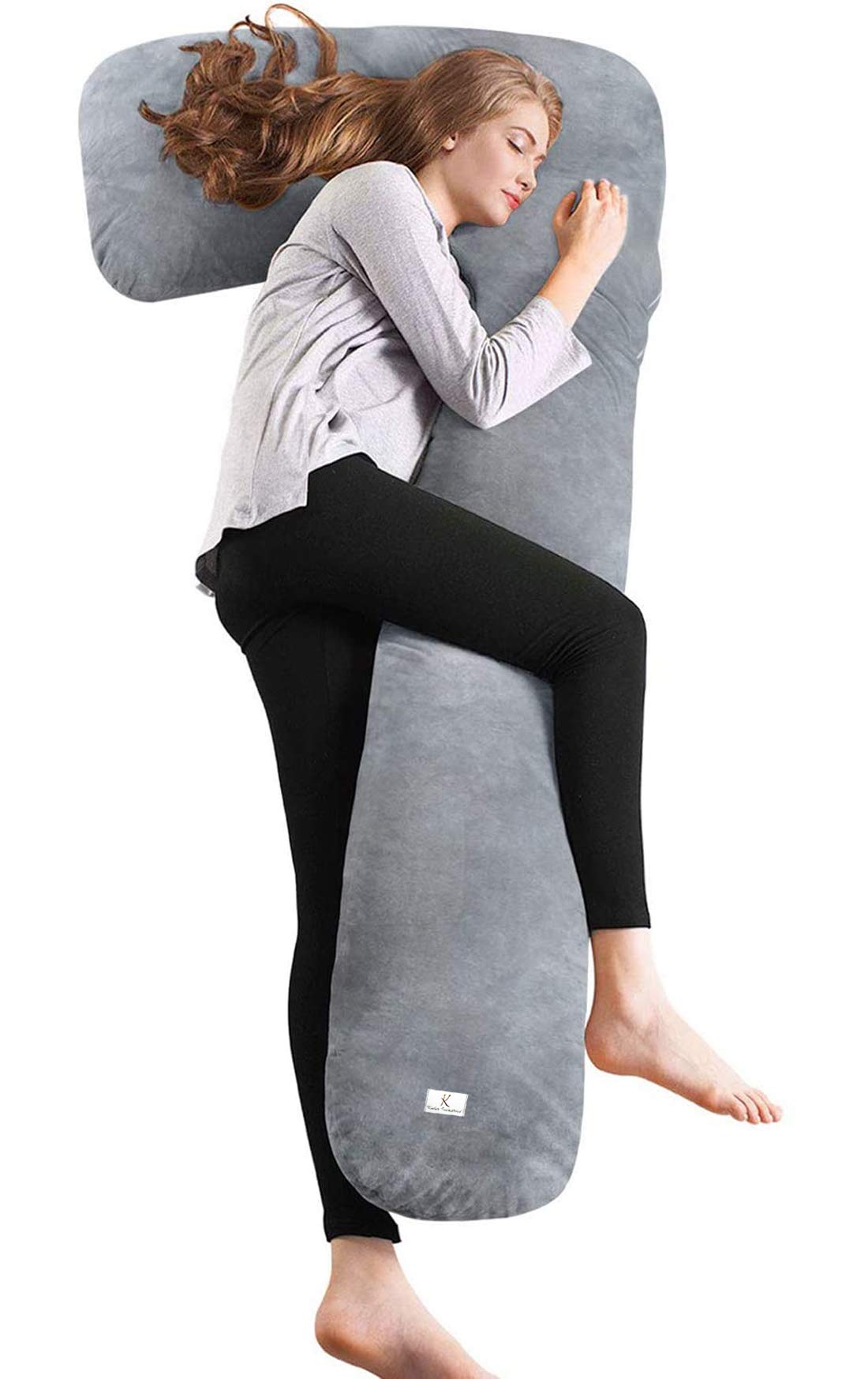 Cotton Ultra Soft Hollow Fibre L Shaped Maternity Pillow,Pregnancy Pillow,Body Pillow with Zippered Cover (Grey)-KUBMART11432,Standard