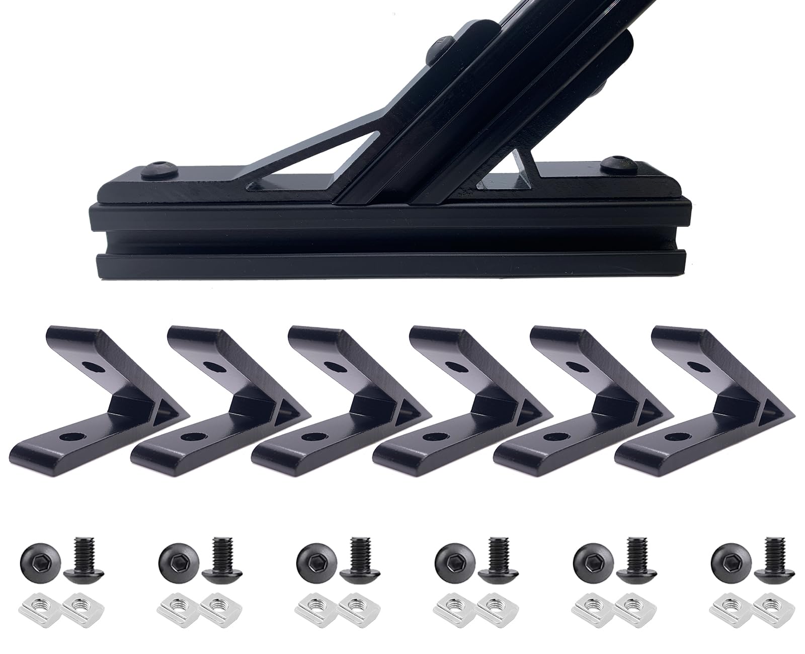6 Set Black 45 Degree/135 Degree Angle 4040 Series Aluminum Extrusion Profile Accessories，Aluminum Corner Brackets Profile with Mounting Screws and Nuts (45 Degree Angle Brackets)