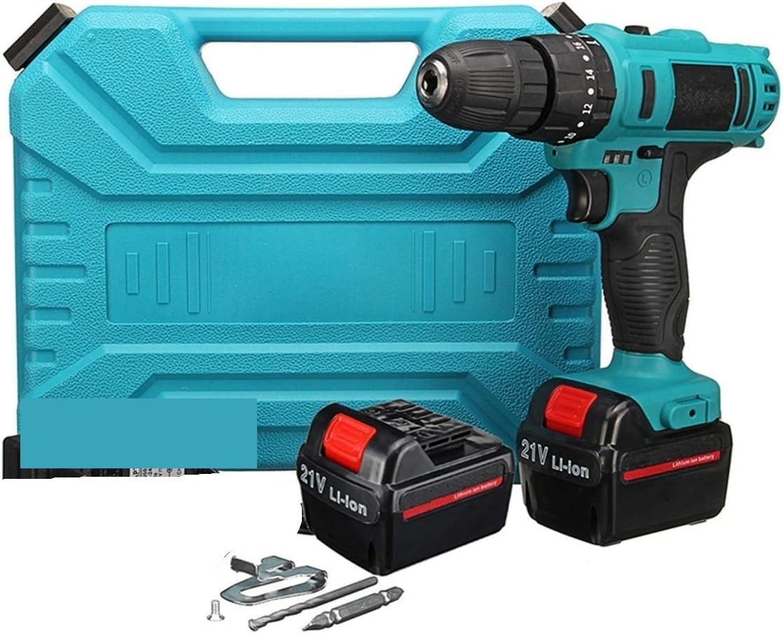 Drill， 21V Cordless Impact Power Drill Electric Screwdriver Set with 2 Li-ion Batteries
