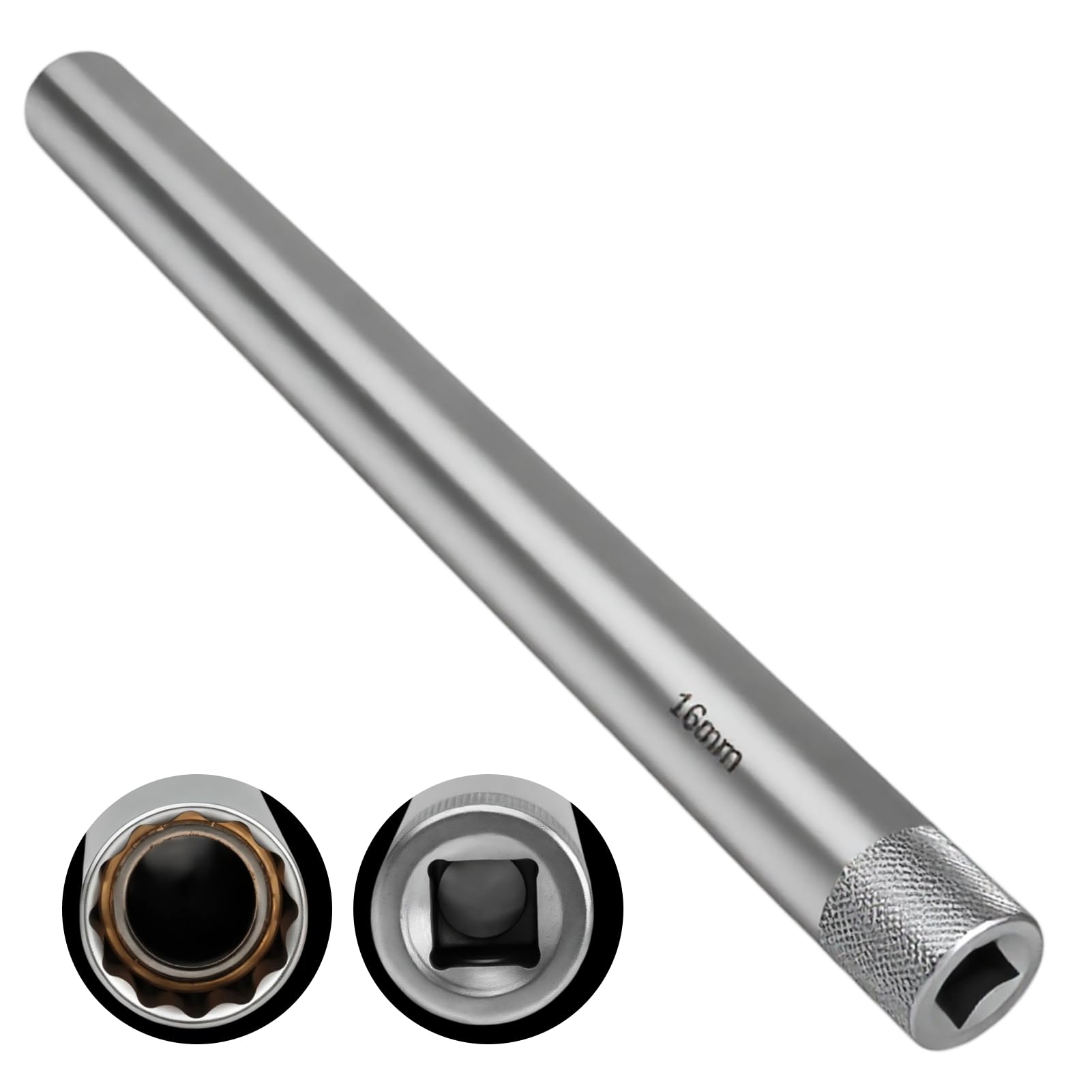 douille bougies 16mm 3/8" 12 pans longue 250mm, douille longue 16 mm 12 pans 3/8" auto, acier au chrome-vanadium (16mm)