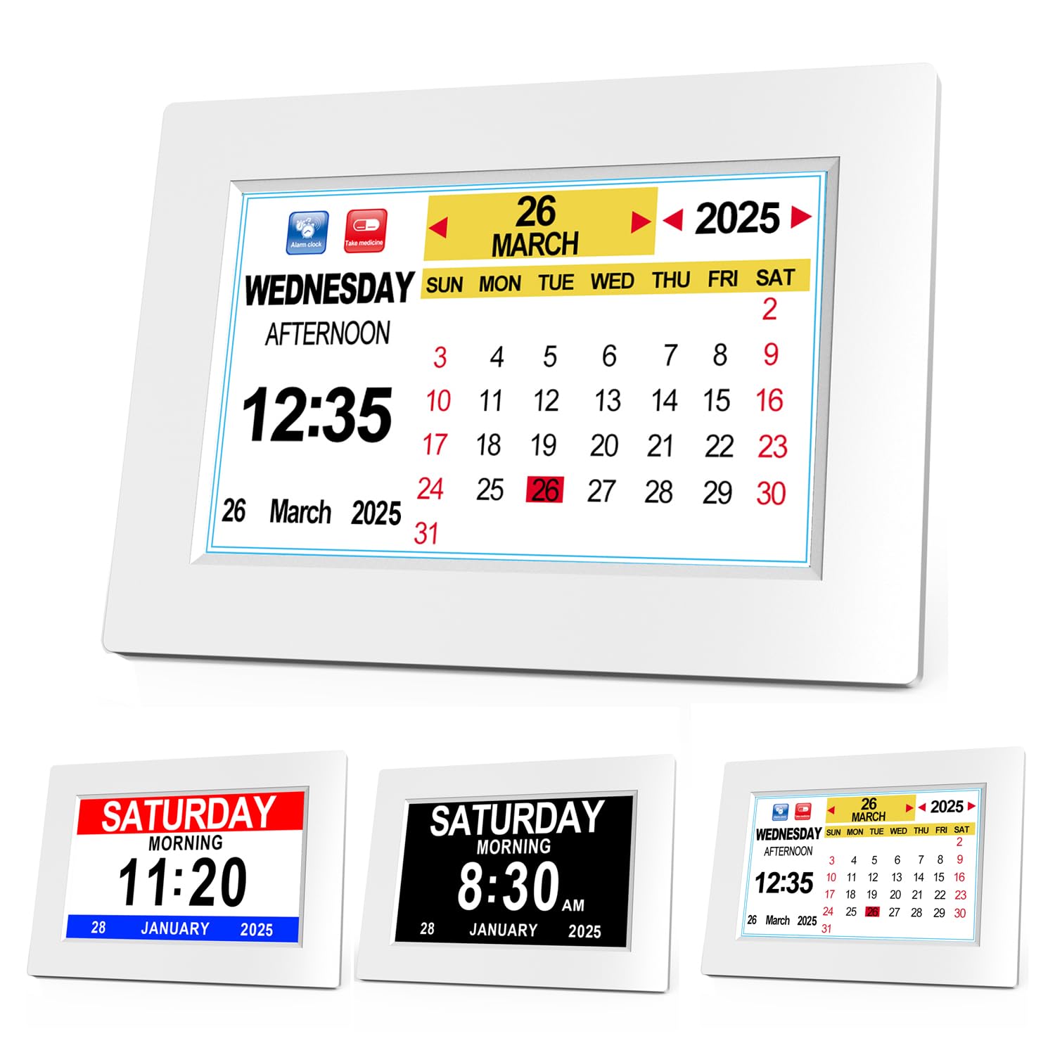Sinoviwe Digital Calendar Alarm Clock, 8"" Large Display clocks with Day Date & M