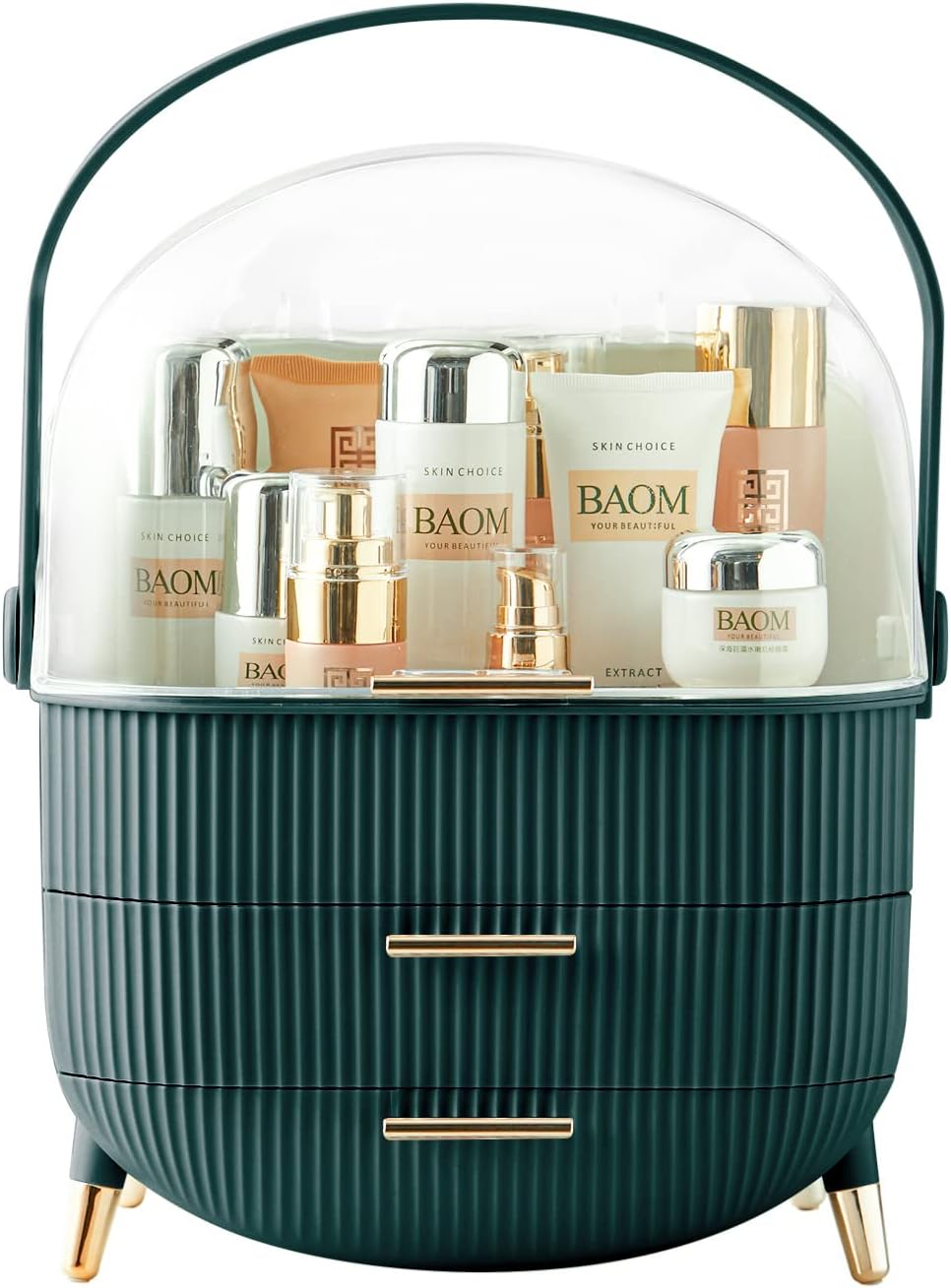 Multi-Function Make Up Case Dustproof Cosmetic Storage Box, Organizer Skin Care Products Jewelry Organizer Finishing Box for Bedroom Bathroom Desktop (Dark Green)