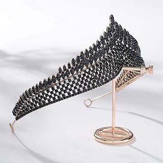 Tiara de Casamento Barroco Tiara Barroco Strass Retro Coroa de Noiva Tiara de Cristal Vintage Tiara de Pedras Preciosas para Casamento Festa Banquete (Pretoï¼‰