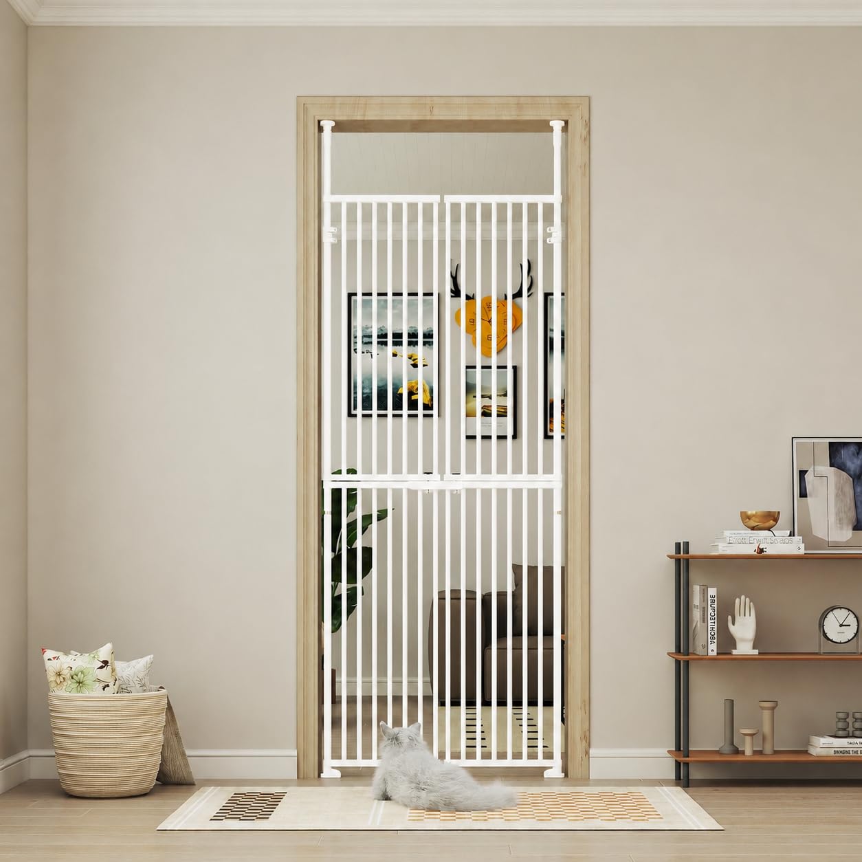 Extrahohes Katzengitter 180 cm – Türschutzgitter ohne Bohren, höhenverstellbar für 85–92 cm Türbreiten, 3,2 cm Gitterabstand, Überkletter- und Durchschlupfsicher für Flur & Treppen