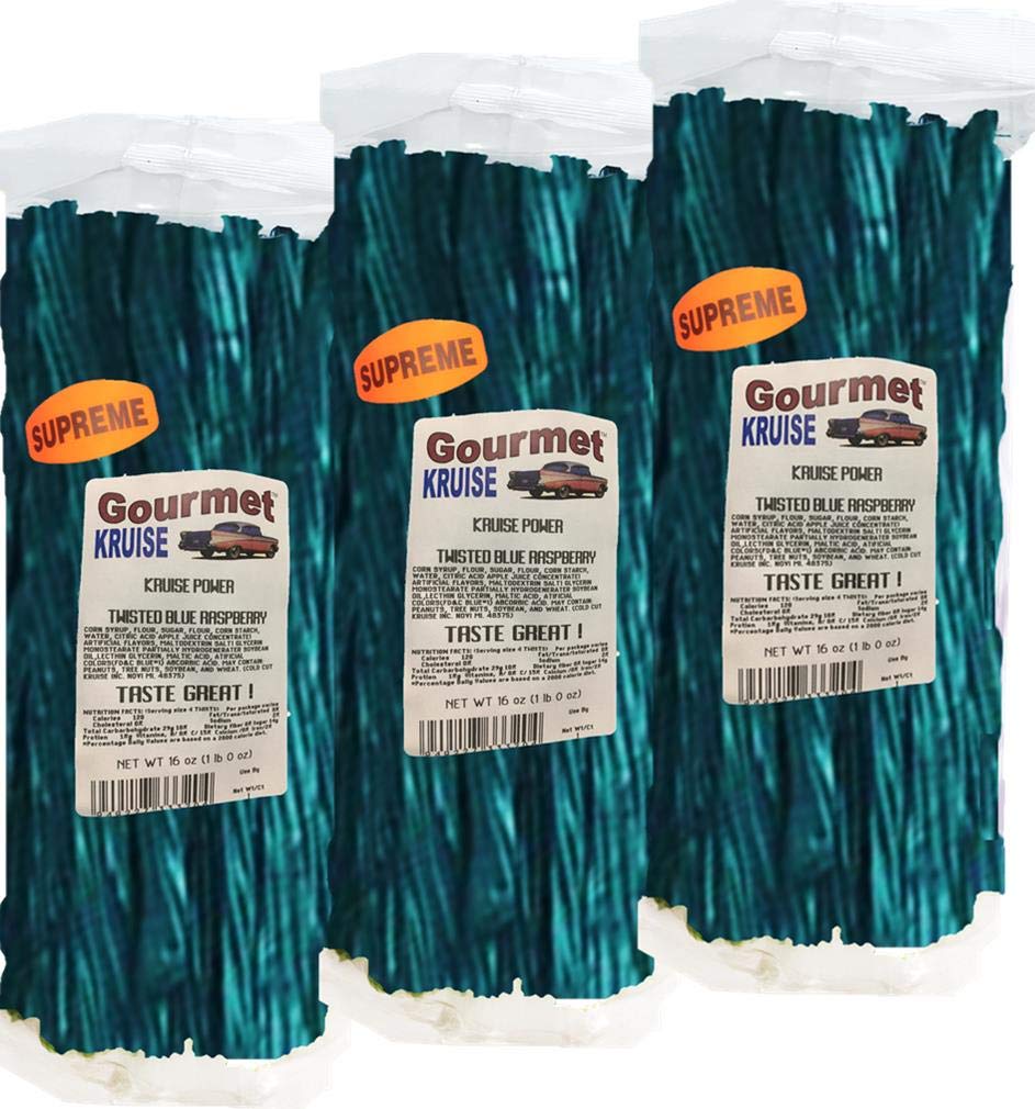 Blue Raspberry Licorice Twist 3-1lb Bags (3 Pack) (NET WT 48 OZ) Gourmet Kruise Signature Gifts
