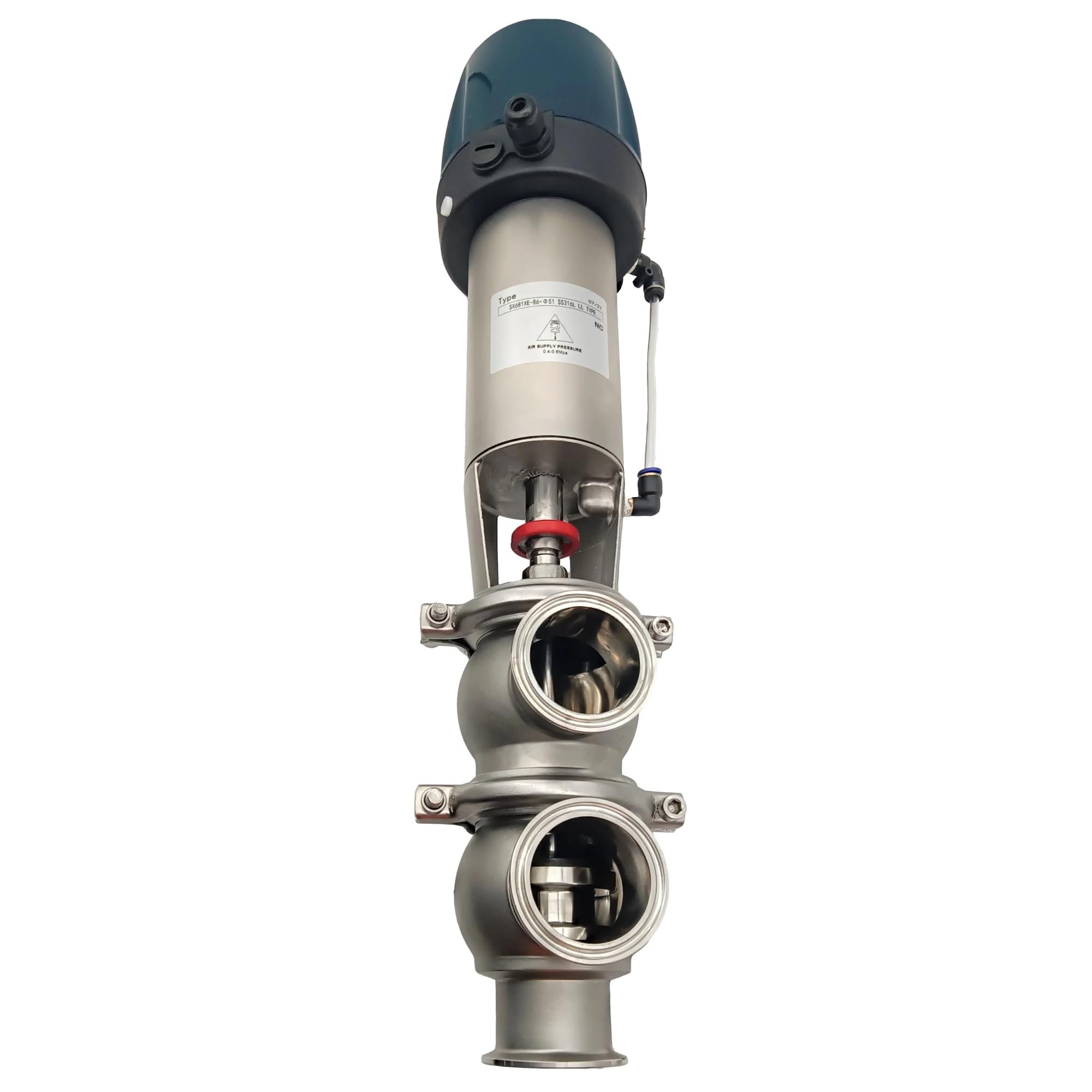 Válvula de flujo dividido neumática CNC con sello caucho Epdm acero inoxidable