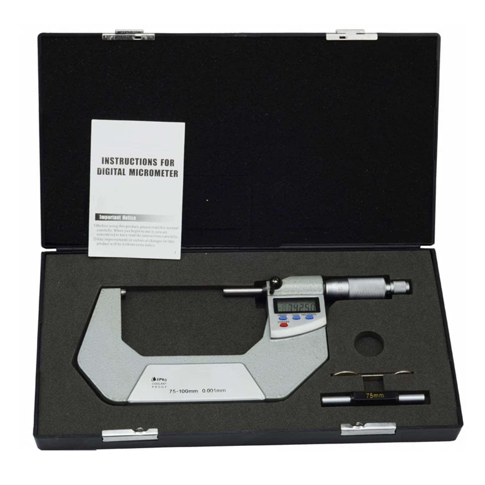 Bügelmessschraube, 0-25-50-75-100mm 0,001 Mm Digitaler Mikrometer IP65 Wasserdichtes Digitales Außenmikrometer Elektronisches Mikrometerwerkzeug, Hohe Präzision(75-100mm)