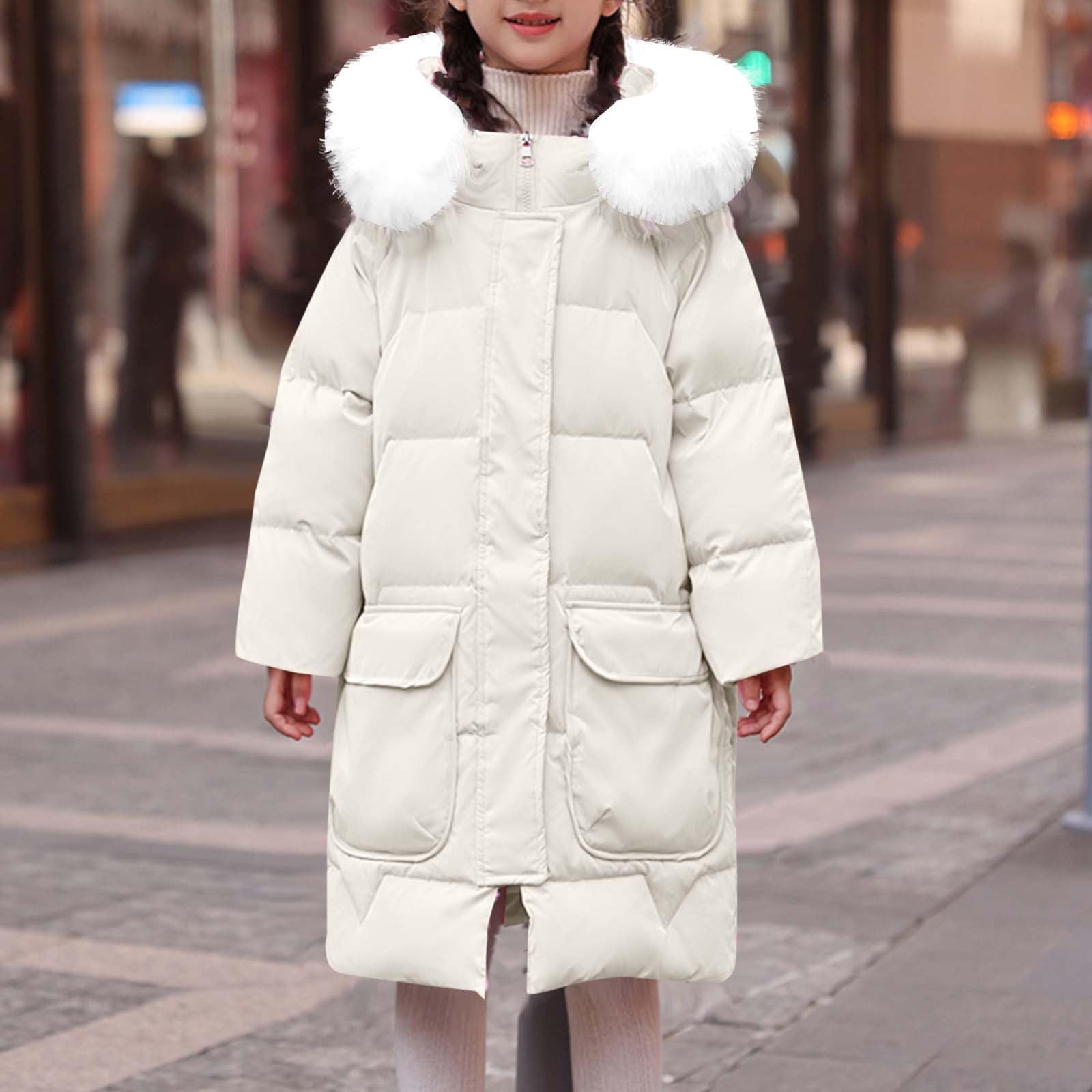 Parka con capucha para niñas, chaqueta de invierno acolchada de longitud media para niños, resistente al viento, cremallera, bolsillo para deportes al aire libre, abrigo para exteriores de 4 a
