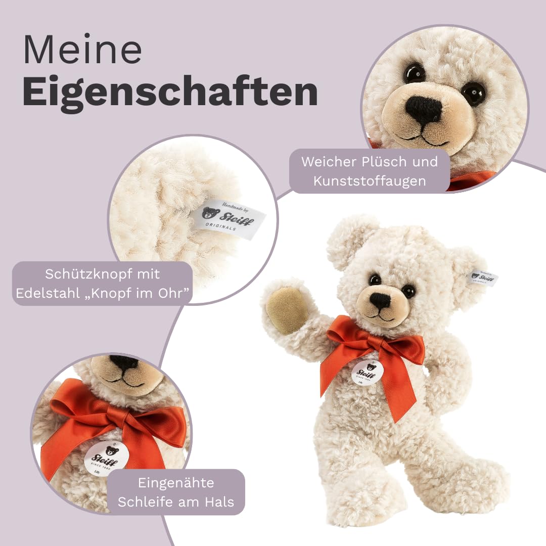 Steiff Kuscheltier Lilly Schlenker-Teddybär, Süßes Stofftier mit Kunststoffaugen, Kinder, Jungen & Mädchen, Plüschtier 28 cm, Weiß, 111556