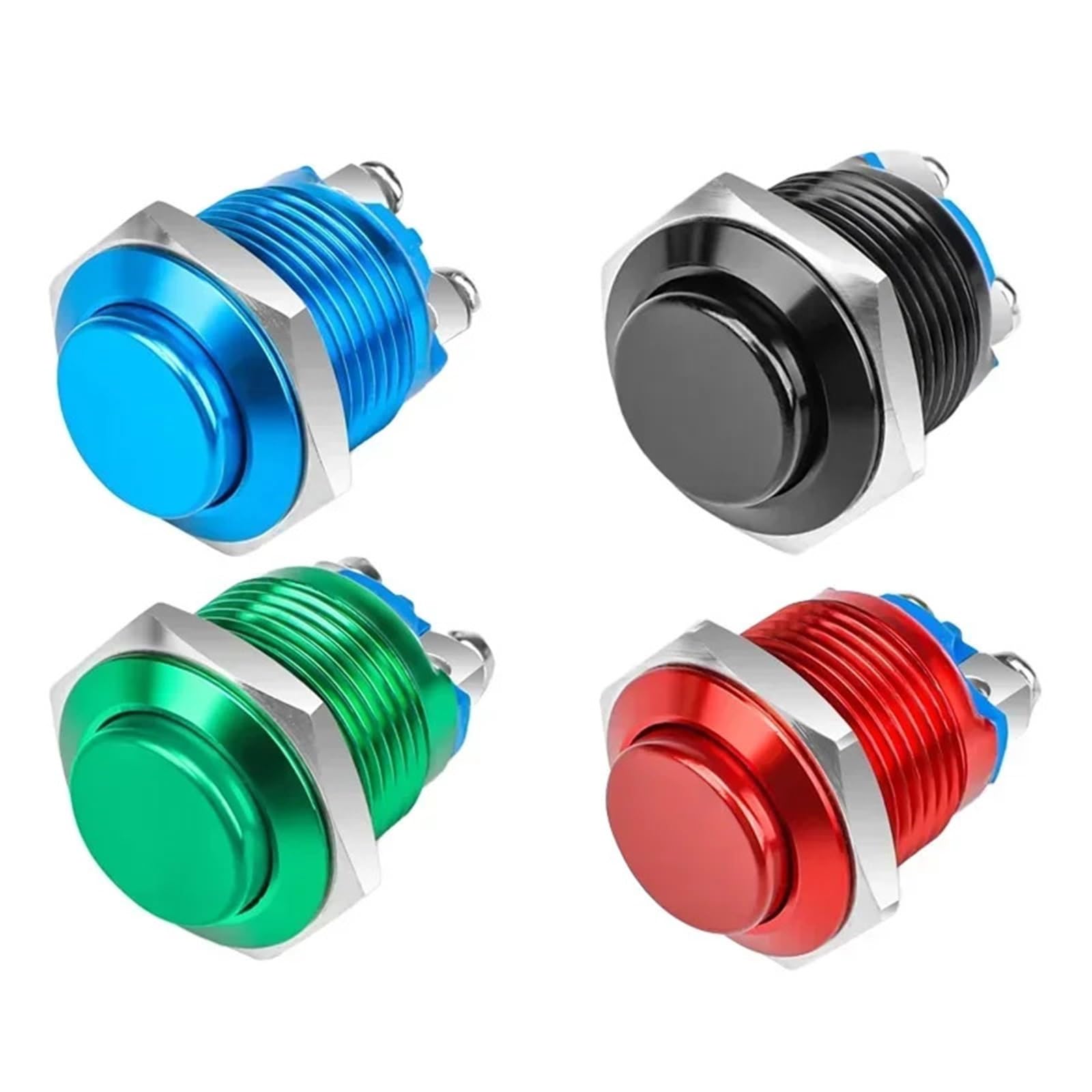 Interruptor Maletero‌ 2/5/10 piezas, impermeable, IP67, 16 mm, interruptor redondo de metal, botón pulsador momentáneo encendido y apagado con reinicio automático Interruptor Basculante‌(Green,10PCS)