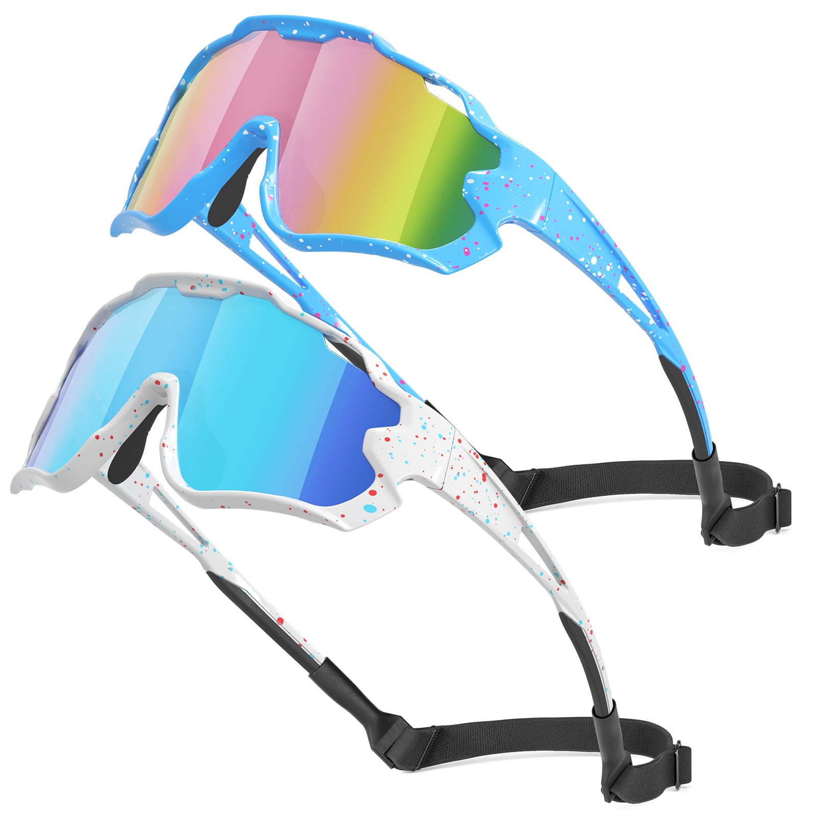 2 x Kinder-Sonnenbrille, Baseball-Sonnenbrille für 8–14 Jungen, Mädchen, UV400 Sport-Sonnenbrille zum Radfahren, Skaten, Klettern