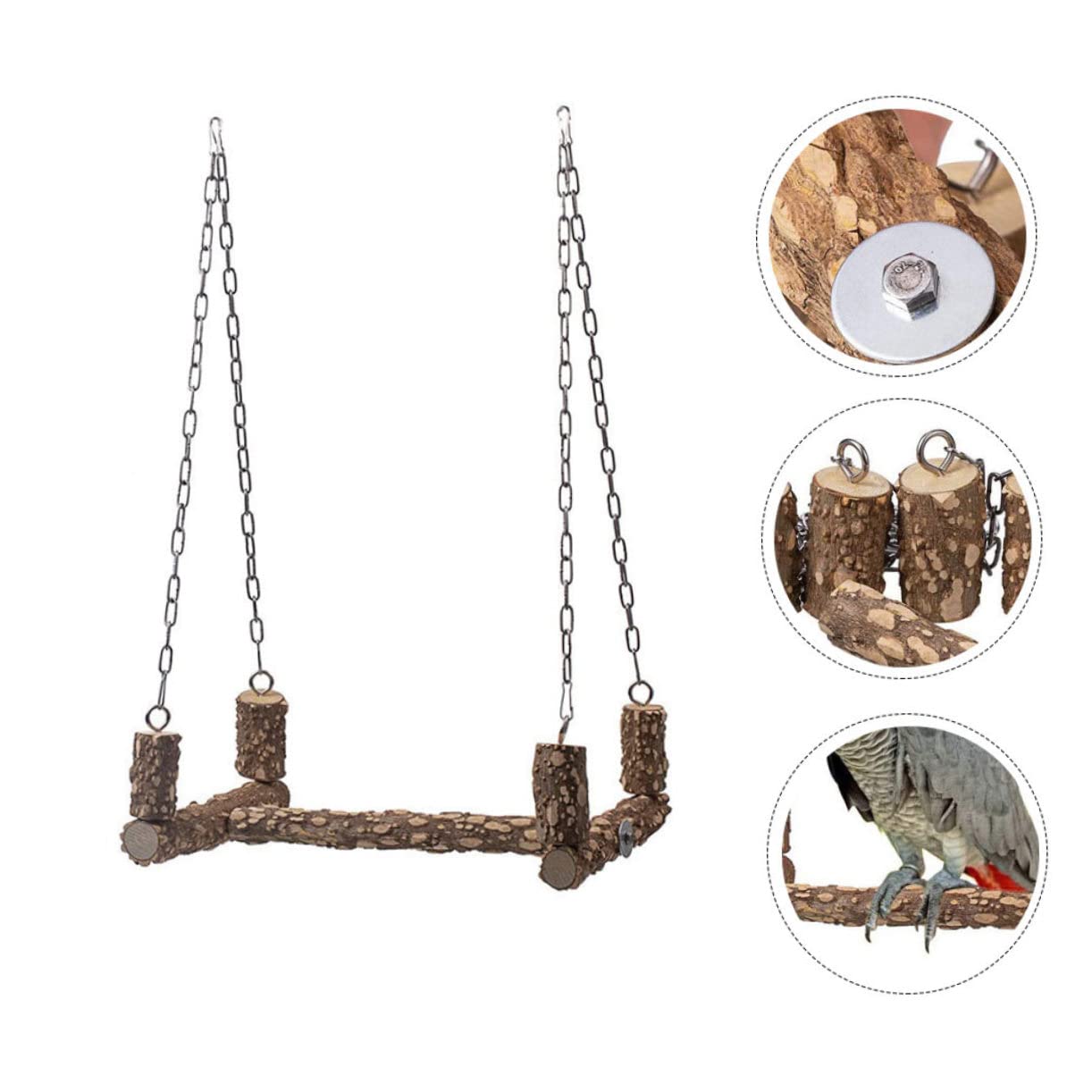 TOYANDONA Altalena Trespolo per Pappagalli in Legno Naturale e Acciaio Inox Funzione di Esercizio per Arrampicata, per Interazione Proprietario Colore Casuale per Uccelli da Gabbia