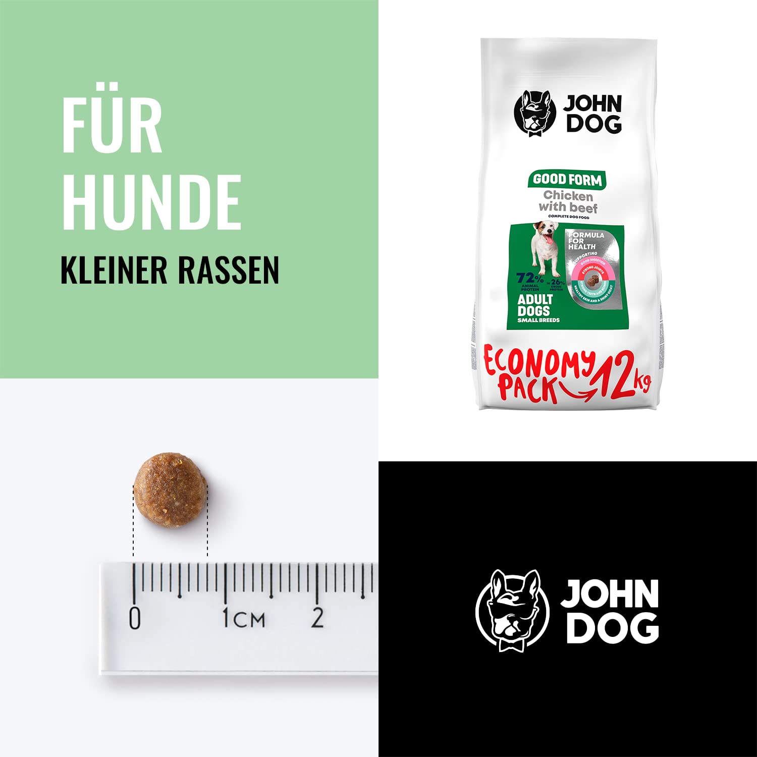 John Dog Comida para Perros Adultos Perros, Comida Seca para Perros, Comida Seca para Perros, Comida para Mascotas, Comida para Mascotas, sin gulten, Pollo con Carne de Vacuno