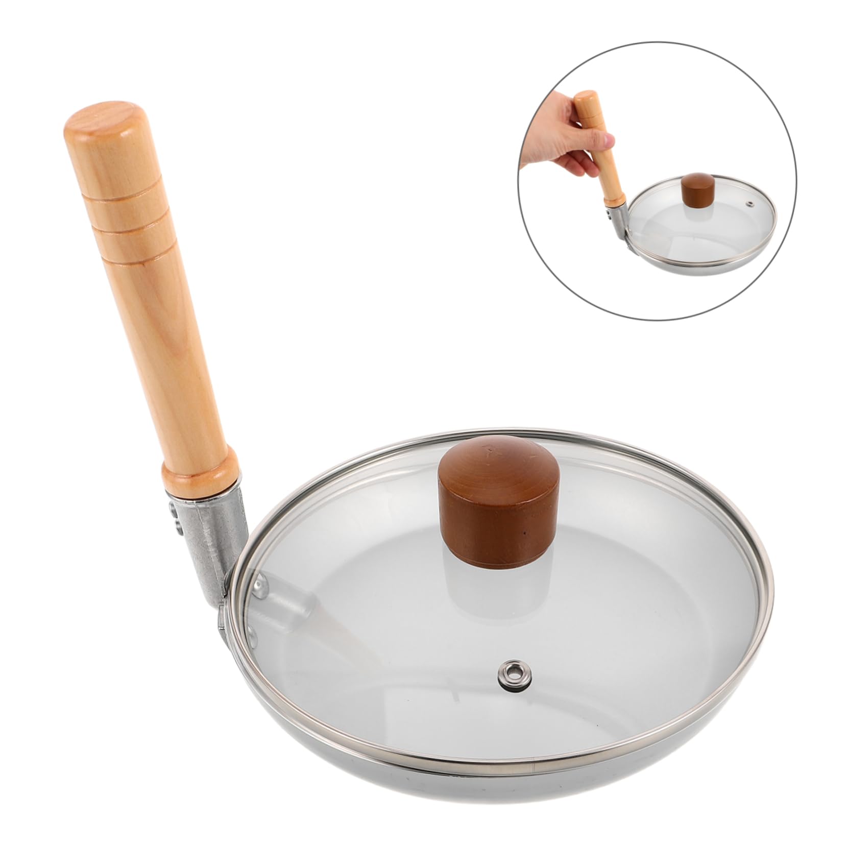 VALICLUD Eierpfanne mit Deckel, Kompakte Aluminiumpfanne mit Holzgriff