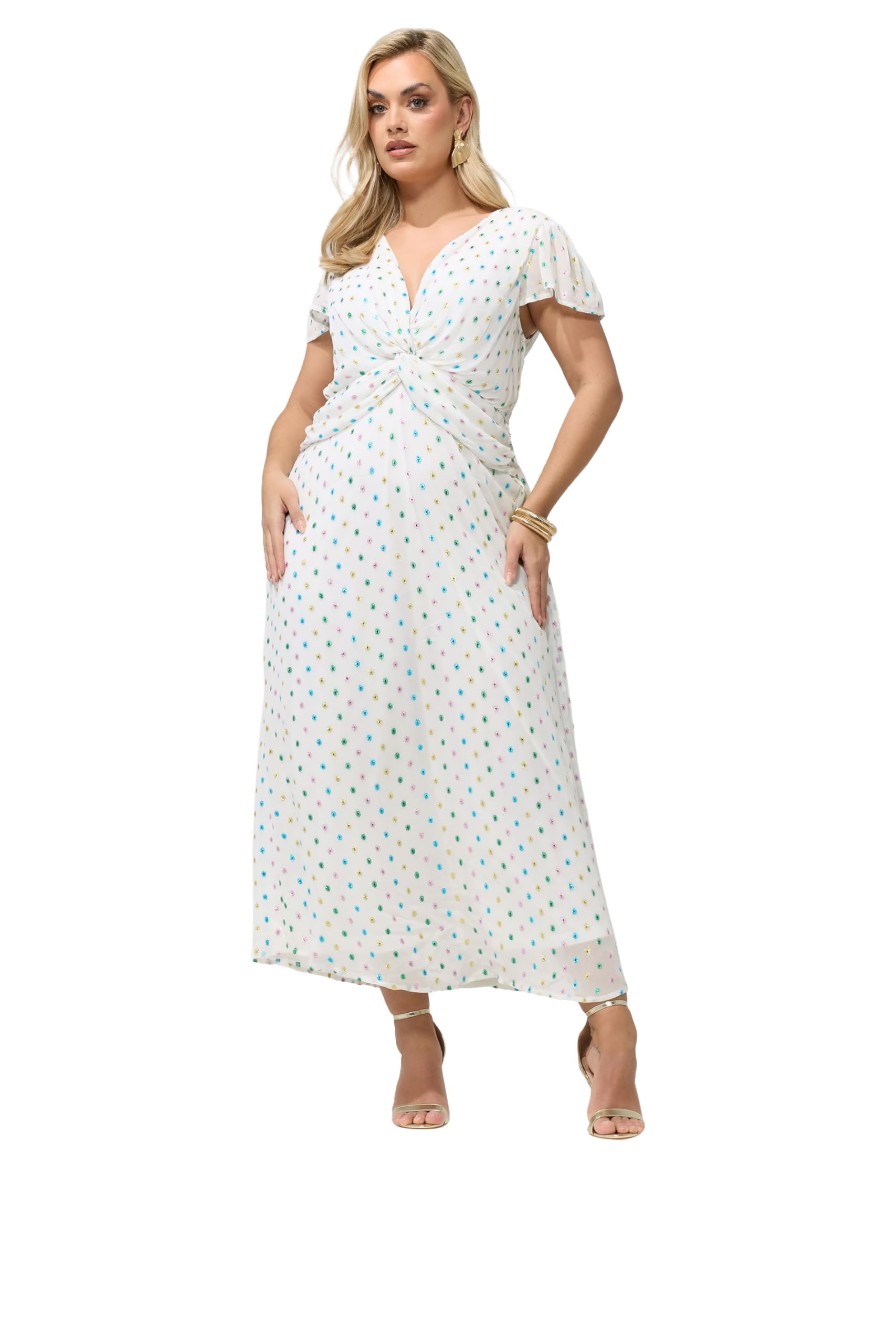 Yours Women's White Dobby Twist Front Maxi Dress In | Size: 20