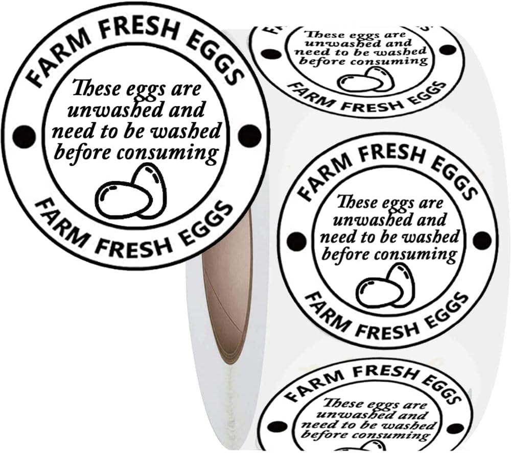 2 Inch Farm Fresh Eggs Carton Labels Farm Fresh Egg Unwashed Handling Labels Self Adhesive Packaging Stickers for Chicken,Quail,Egg Packaging Stickers,500 Pcs Per Pack