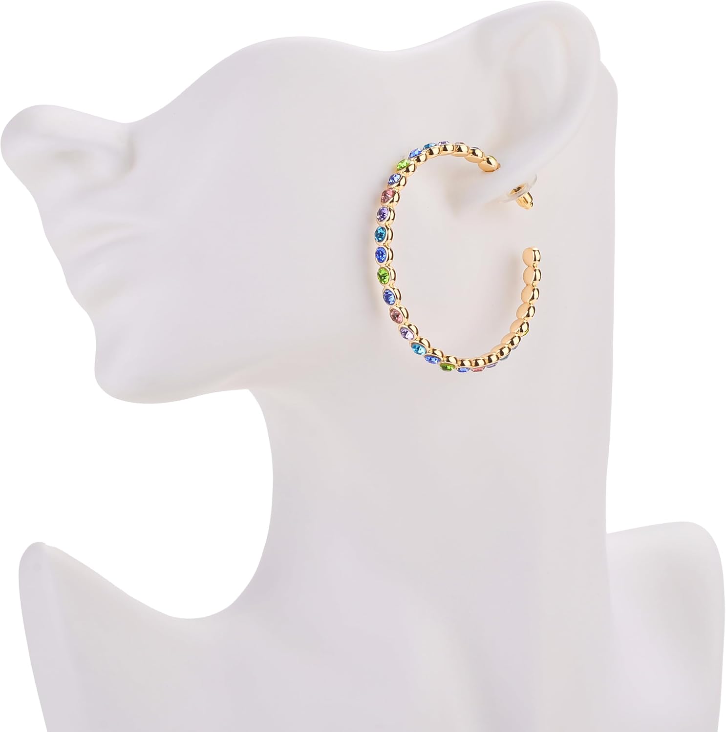 NICOLE MILLER Gold Tone Hoop Earrings with Multicolor Glass Stones, 1.9 Inch Fashion Jewelry