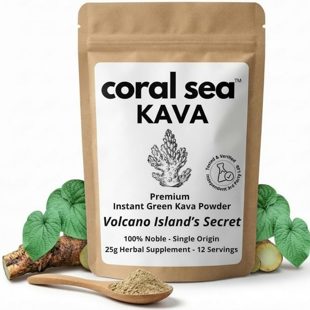 Instant Kava Kava Drink Tea Powder Vanuatu Noble Kava Root - Nootropic Drink Mix Quick Pocket Sized Caffeine Free Authentic Bitter Flavor - Volcano Island's Secret 12+ Servings