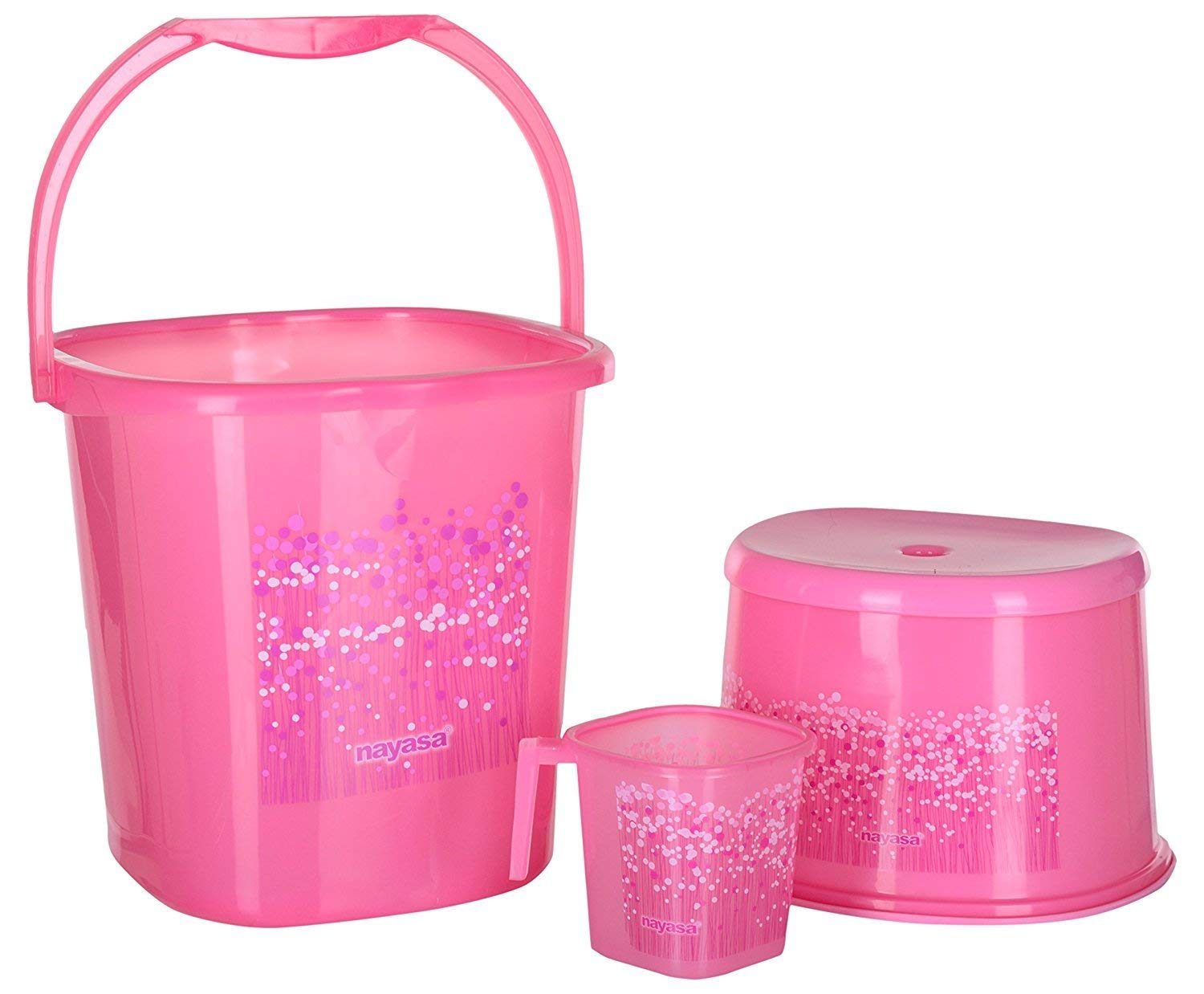 Nayasa Funk Square 3 Pcs Bathroom Set | Bucket 25 L + Mug 1.5 L + 508 Stool | Bathroom Set | Bath Set for Bathroom | Pink (B07R8LDTDB) Amazon Price History, Amazon Price Tracker