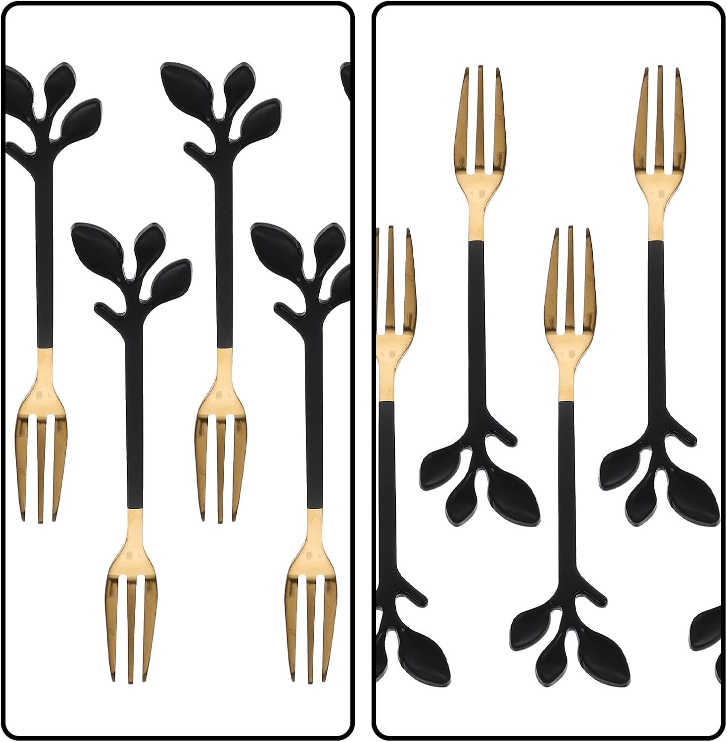 8 Piece Stainless Metal Leaf-shaped Dessert Forks for Tasting