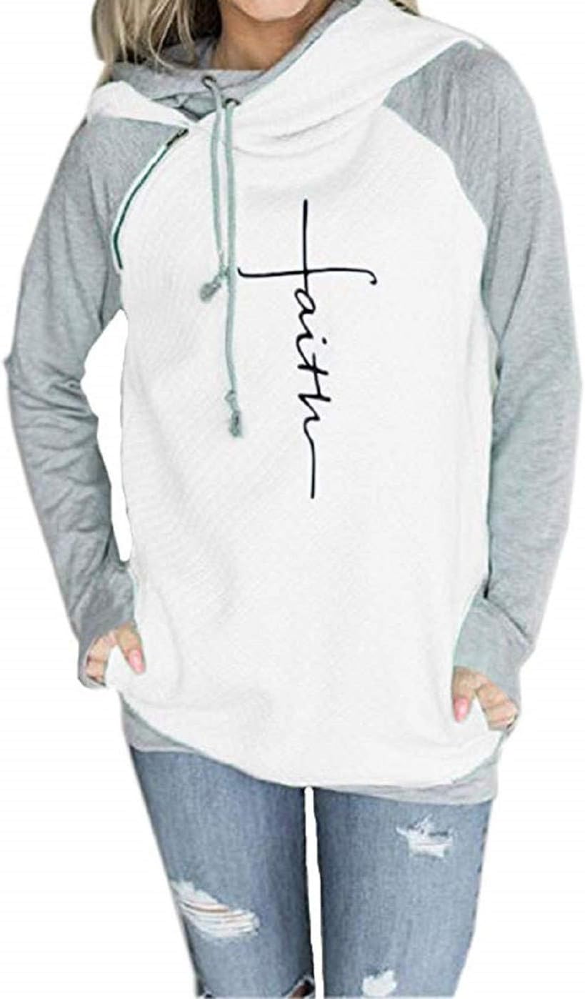 AELSON Women's Casual Patchwork Hoodies Long Sleeve Lightweight Pullover Tops Sweatshirts with Pocket X-Large 1-white