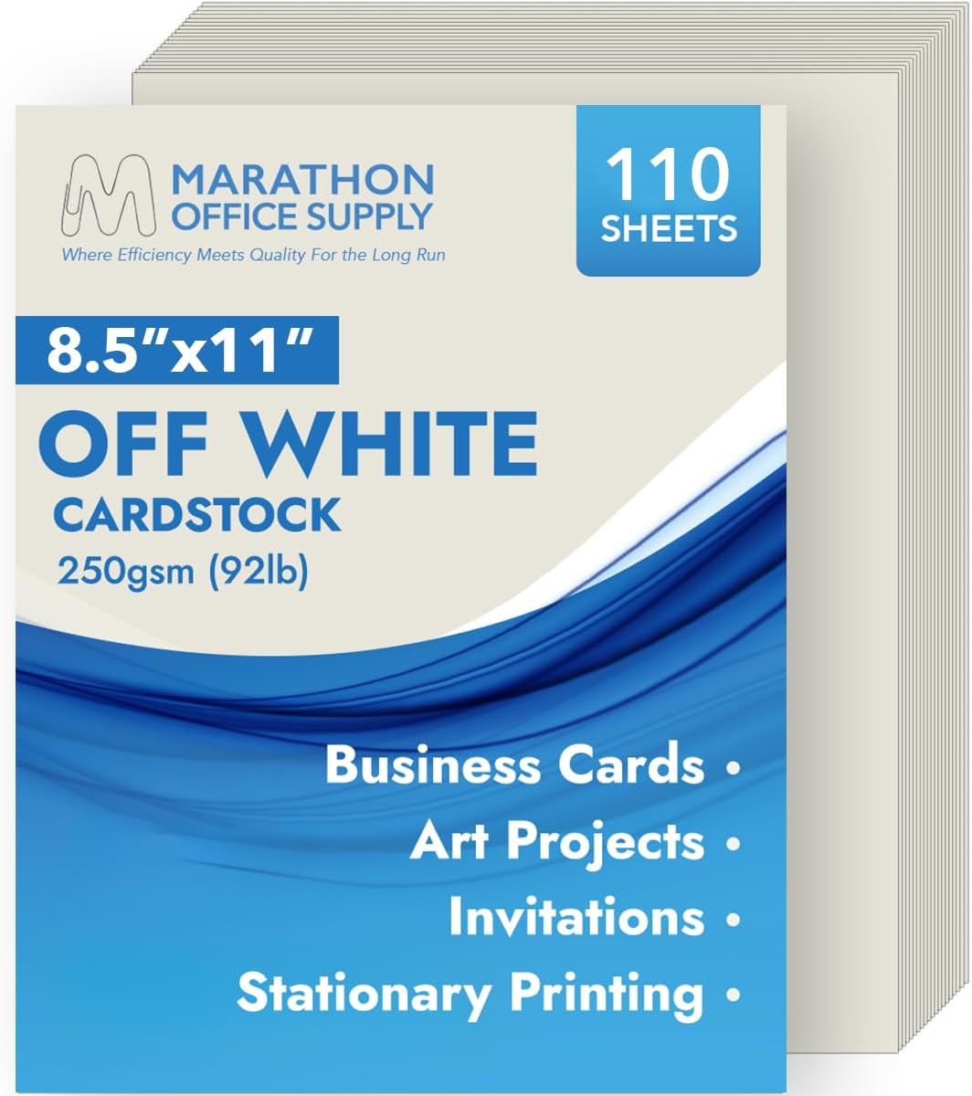 MOS Off-White Cardstock Paper 8.5 x 11 Inch (110 Sheets) — Heavyweight Cream Card Stock for Invitations, Menus, Certificates, Crafting, Business, Printer Compatible