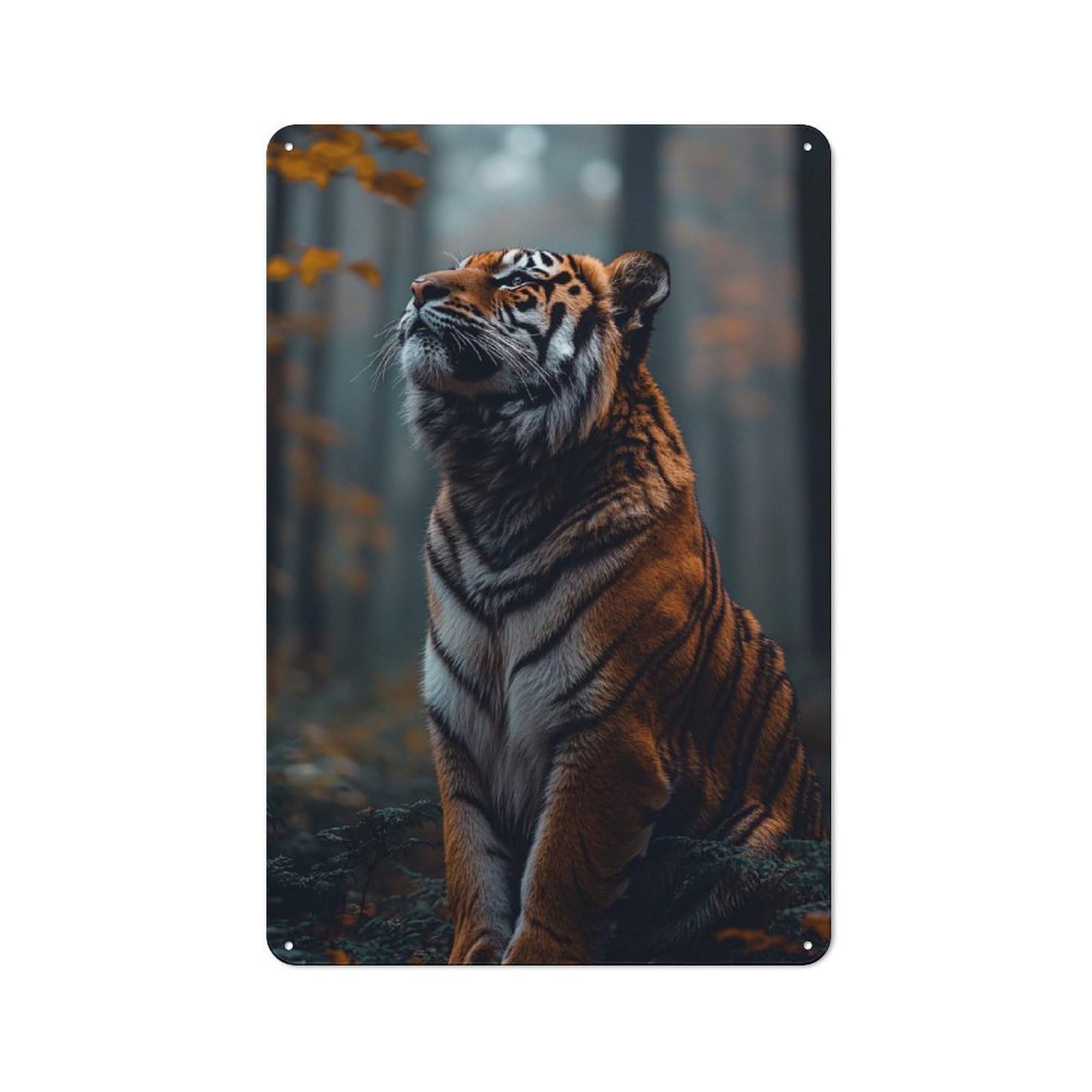 Junmoney Style-16 Majestic Tiger In Autumn Forest Rustic Printed Metal Sign 30X20cm For Garage Or Workshop, For Garage, Workshop And Man Cave Decoration