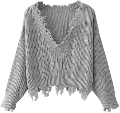 Ripped Jumper Pullover Knitted Crop 