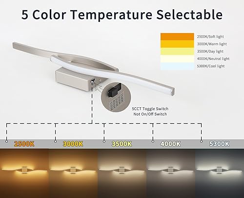 Miniatura 2 de Joossnwell Lámpara de tocador de níquel cepillado para lámparas de baño, modernas 5CCT regulables, barra de luces LED de baño de 39.37 pulgadas